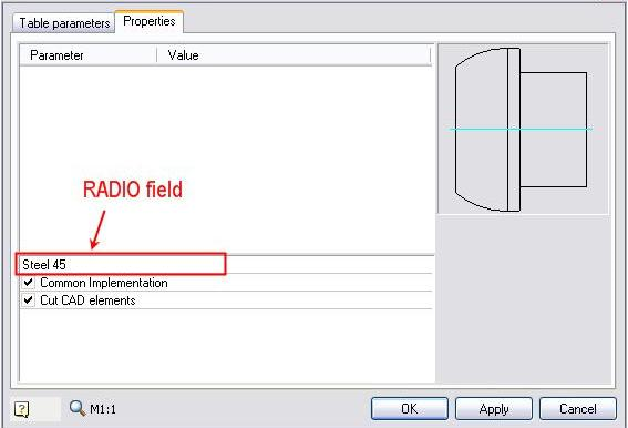 CAD drafting Dialogs of the database objects 3