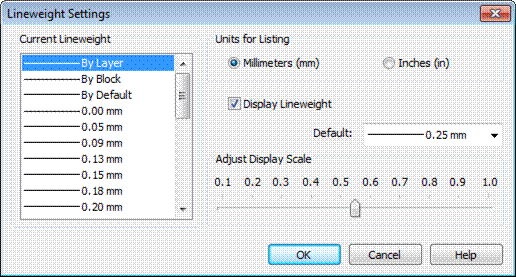 CAD software Managing display of line weight on the screen 7