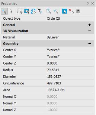 CAD drawing “Properties” Bar 23