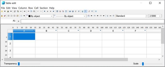 CAD drafting Interface of the Table Editor Dialog 0