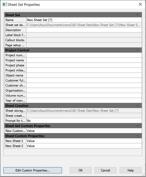 CAD drafting Sheet Set Properties 0